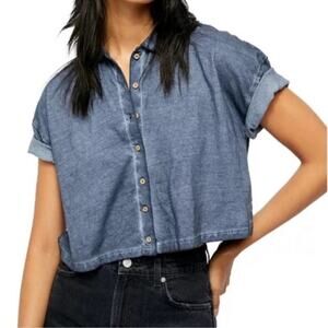 Free People Navy Weekend Rush Cropped Top